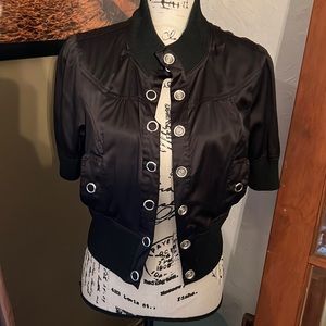 Black satin crop jacket 17” across 20” from top of back collar